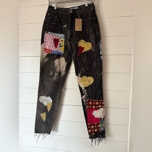 Upcycled Vintage 80’s Jeans Heart Patchwork Custom Made Boutique NWT Women’s